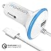 Quick Charge 2.0 Car Charger, Maxboost 30W USB Charger 2.4A w/ QC 2.0 MicroUSB Cable for Galaxy S9 S8 Plus/S7 Edge, Note 5 8,HTC One A9,LG G6 G5 V10 V20,Nexus 5X 6P, Pixel 2 XL, iPhone X 8 7 6s -White