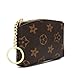 CRAYTIF Checkered Zipper Coin Purse PU Vegan Leather waller Mini Key Ring Wallet Card Case (Brown Flower)