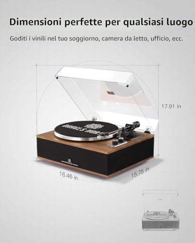 ANGELS HORN Vinyl Record Player Bluetooth HiFi Turntable with Built-in 33/45RPM Phono Preamp Speakers and AT-3600L Pickup