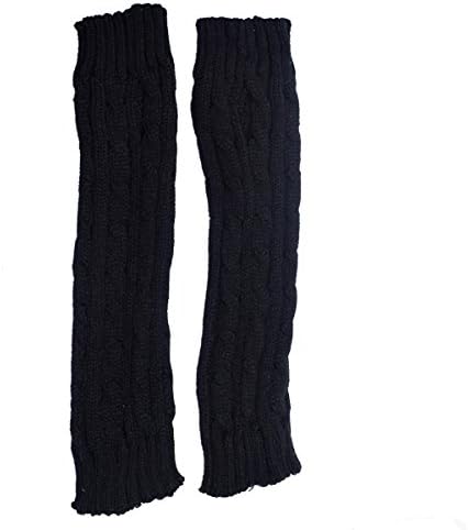 Rebecca Women Girl Braid Long Fingerless Gloves Twist Knitting Winter Arm Warmer Mitten Black