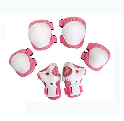 Kids Sports Protective Gear Set,MIRX Child Knee Pads Elbow Pads Wrist Guards 6 In 1 Protective Gear Set for Scooter, Skateboard, Bicycle, Rollerblades,BMX Bike and Other Extreme Sports (Pink)