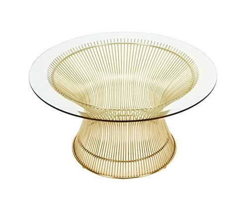Charlize 42" Glass Round Coffee Table with Gold Steel Wire Base