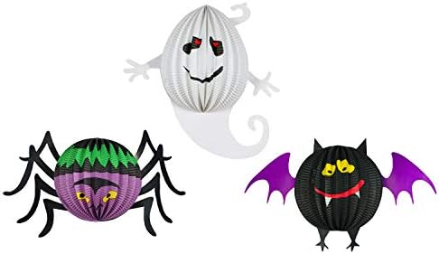 Kaapow Halloween Spider, Bat & Ghost hanging decoration. The Honeycomb Paper decorations are perfect for any Kids Party, Halloween display or trick or treating event (Ghost Spider Bat)