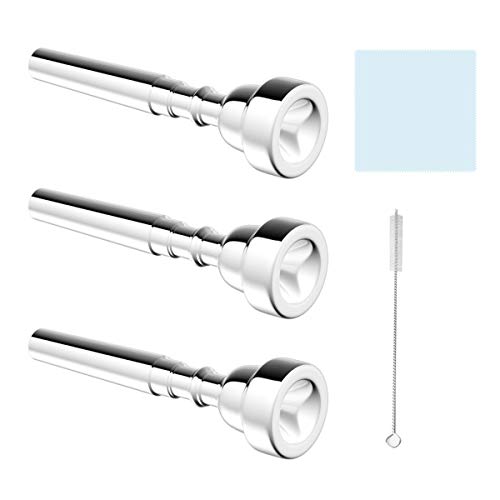 COOLOOK Trumpet Mouthpieces Set 3C 5C 7C (3 Pack) for Yamaha Bach Conn King Replacement Musical Instruments Accessories, Silver Plate with Microfiber Cleaning Cloth and Cleaning Brush