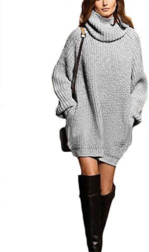 Krralinlin Womens Long Sleeve Cowl Neck Loose Pullover Sweater Dress Knit Jumper