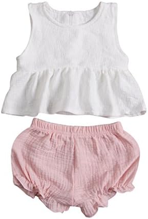 2 PC Baby Girl Clothes Outfits Set Ruffle T-Shirt Vest Tank Top + Short Pants Bloomer Sunsuit