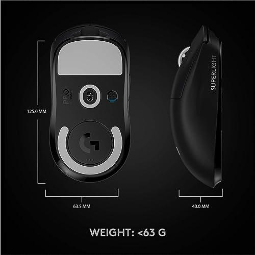 Logitech G PRO X SUPERLIGHT Wireless Gaming Mouse, Ultra-Lightweight, HERO 25K Sensor, 25,600 DPI, 5 Programmable Buttons, Long Battery Life, Compatible with PC / Mac - Black