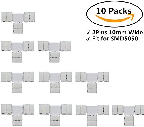 LED Strip Connector 10pcs/Pack T Shape Solderless Snap Down 2 Conductor for 10mm Wide SMD5050 Single Color LED Flexible Strip Lights