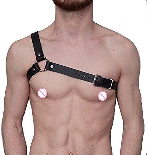 Privacy Men's Leather Clubwear, One-Shoulder Body Chest Harness Buckle,Toys for Men Gay