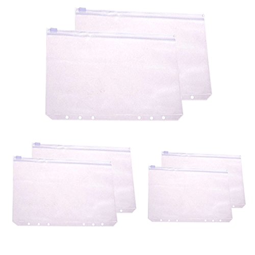 D-worthy Set of 6pcs Clear Plastic A5 A6 A7 Size Zipper Pockets Pouches for 6-Ring Notebook Binder