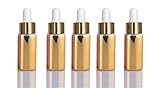10 Gold Sets Assorted 5ml UV Coated Glass Dropper Bottles Grand Parfums Refillable Medicine Dropper Bottles with Gold Caps and White Bulb Glass Pipette for Essential Oil, Serums, Perfumes,