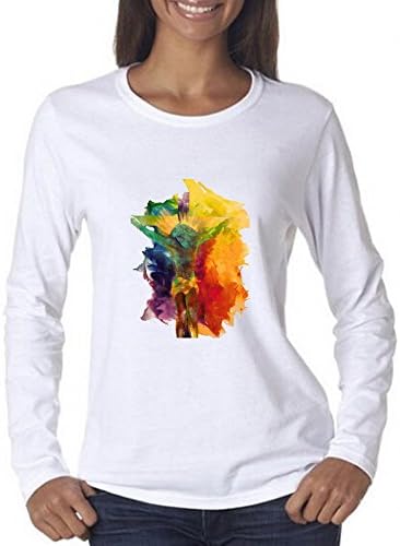 HANGTIANKEJI Jesus Painting Unknown Figures Digital Letters Wicking Long Sleeve Women T-shirt Size M
