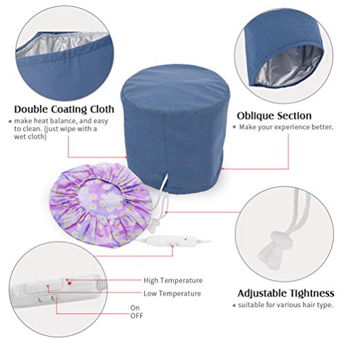 Upgrade Heating Cap for Hair Spa Beauty Steamer Nourishing Hat Hair Thermal Treatment Cap with 2 Mode Temperature Control, Blue