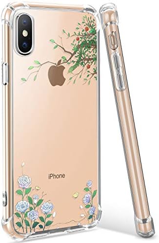 Ansiwee Clear Case for iPhone Xs Max, Flower Pattern Design Soft & Flexible TPU Ultra-Thin Shockproof Transparent Girls and Women Floral Cover, Cases for iPhone Xs Max 6.5 Inch 2018 (Rose)
