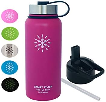 32oz Stainless Steel, Wide Mouth, Vacuum Insulated, Double Walled Water Bottle, Includes Leakproof Travel Lid and Easy Carry Straw Cap
