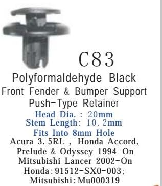 Auto Plastic Fastener Clips Front Fender&amp;Bumper Support Push-Type Retainer Honda 91512-SX0-003,Mitsubishi Mu000319