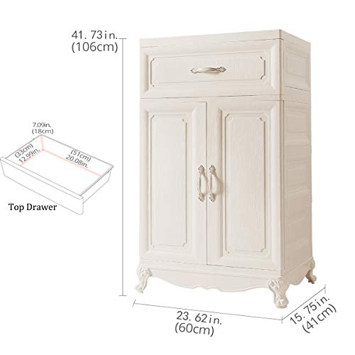 Nafenai Plastic Wardrobe Closet with Door and Drawer,Small Armoire for Kids Clothes/Toys with Hanging Rod,Baby Wardrobe Organizer for Bedroom,Play Room,Nursery Storage Dresser,Ivory White