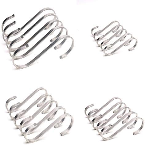 304 Stainless Steel S-Shaped Hook, Multi-Purpose Kitchen Wire Drawing Metal Hook, Long 4.4"/3.6"/3.1"/3"， 4 Kinds of Specifications, 20 Packs