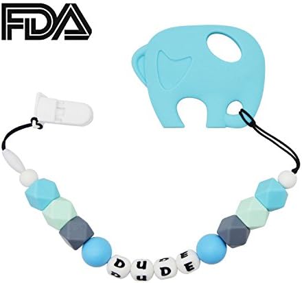 Yoolove Teething toy + Teether Pacifier Clip Set,Safety and Soft Silicone Molar Toys, Shower Gift for babies,Toddlers,Infant,FDA FREE & PDA Approved (Blue)