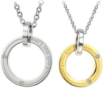 His &amp; Hers Matching Set Lock Our Love Stylish Couple Titanium Cubic Zirconia Stone Pendant Necklace Simple Korean Love Style in a Gift Box (ONE PAIR)
