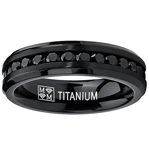 6MM Black Womens Eternity Titanium Ring Wedding Band W/ Black Cubic Zirconia Size 7