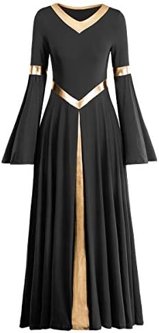 gold praise dance dresses Dress Women Women's Praise Dance Dress – Irregular Metallic Long Sleeve Liturgical Worship Choir Costume 7213197295695