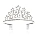 SWEETV Happy Birthday Tiara Crown for Girls & Women, Rhinestone Bday Crown with Comb, Crystal Birthday Party Hat Gift Princess Headpieces, Clear