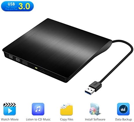 Yantop External DVD CD Drive, USB 3.0 DVD CD Drive, Portable External CD DVD Burner Writer Player for Apple Mac iMac Macbook Air/Pro Acer Laptop Desktop PC, Support Windows 8/7/XP/Vista (Black)