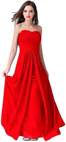 WeiYin Women's Chiffon Long Sweetheart Evening Gown Party Dresses Red US 4