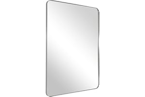 ANDY STAR Wall Mirror Brushed Nickel for Bathroom, 24x36x1 Rounded Rectangle Mirror with Stainless Steel Silver Metal Frame, Modern Bathroom Vanity Mirror