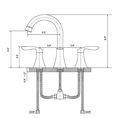 Friho Lead-Free Commercial Two Handle Three-Hole Brushed Nickel Widespread Bathroom Faucet,Bathroom Vanity Sink Faucets with Drain Stopper and Water Hoses - Thumbnail 6