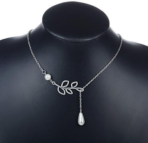 Best Seller Handmade Leaves Simulated Pearl Short Clavicle Plated Silver Choker/ Statement Necklace Plus Bonus Tiny Heart Necklace 2 for 1 - 24hr Shipping