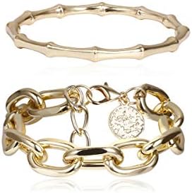 Kercisbeauty 2pcs Bamboo Bangle Cuff Bracelets for Women Chunky