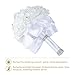 Febou Wedding Bouquet, Handmade White Bridesmaid Bouquet Bridal Bouquet with Crystals Soft Ribbons, Artificial Rose Flowers for Wedding, Party and Church (White-Bigger Size)