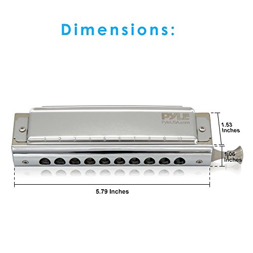 image for Pyle Professional Stainless Steel Metal 10 Hole Chromatic Harmonica Ki
