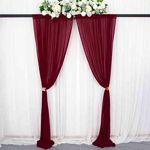 ShinyBeauty Sheer Curtains 2 Panles 210cm Long Chiffon Backdrop Curtain Burgundy Chiffon Curtain 29x84 Inches Voile Curtains for Living Room Chiffin Fabric Drapes for Wedding Party Deocr