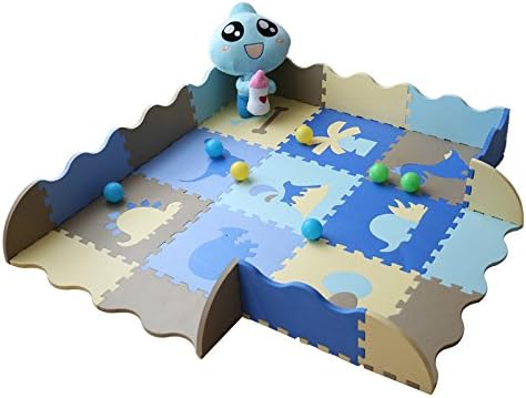 SmartDon Non-Toxic Large Extra Thick(0.55-inch) With Gate(Fence) Baby Crawling Mat Kids Play Mat … (9, Dinosaur)