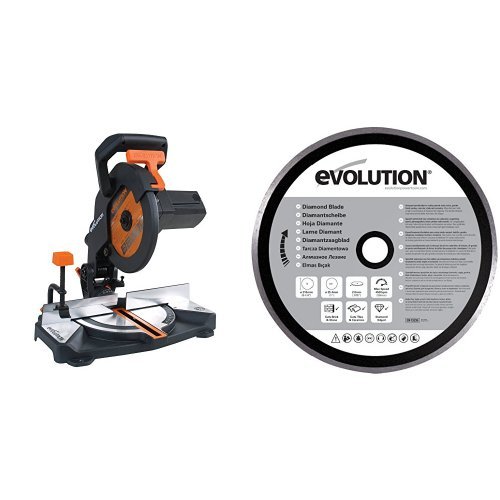 Evolution Power Tools R210-CMS Multi-Purpose Compound Mitre Saw, 210 mm, 110 V with Diamond Blade, 210 mm