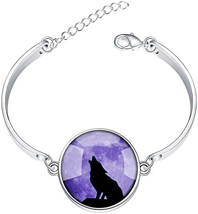 Glass Dome Bracelet Charms Adjustable Bangle Purple Cool Wolf Custom Image Pendant Glass Cabochon Bracelets Silver Jewelry For Women Gift