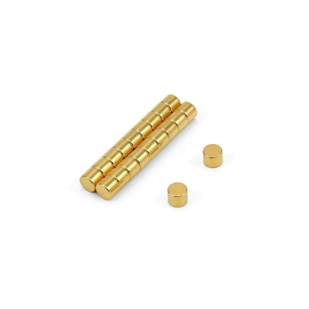 N35 Neodymium Magnet for Arts, Crafts, Model Making, DIY, Hobbies, Science, Office and Home - 5mm dia x 4mm thick - 0.66kg Pull - Gold Plated - Pack of 20