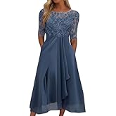 OSCORP Womens Lace Chiffon Midi Dress 2026 Spring, Elegant 1/2 Sleeve Wedding Guest Cocktail Party Formal Dress