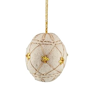 HÜBSCH kerstbal, vilt, geborduurd, Ø7cm, kleur: wit