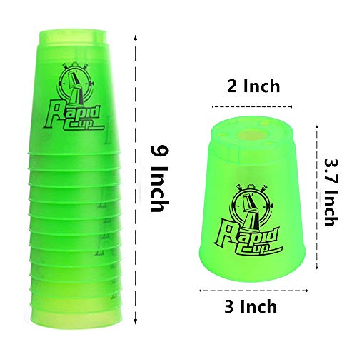 Erlsig Quick Stacks Cups 12 Pack of Sports Stacking Cups Speed Training Game Challenge Competition Party Toy with Carry Bag (New Green)