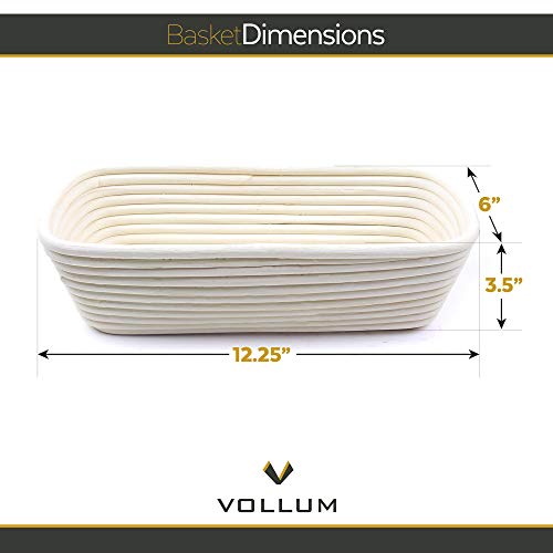 Vollum Bread Proofing Basket Banneton Baking Supplies for Beginners & Professional Bakers, Handwoven Rattan Cane Bread Maker for Artisan Breads, 12.25 x 6 x 3.5 Inch, 2-Pound Rectangular Brotform - Thumbnail 2