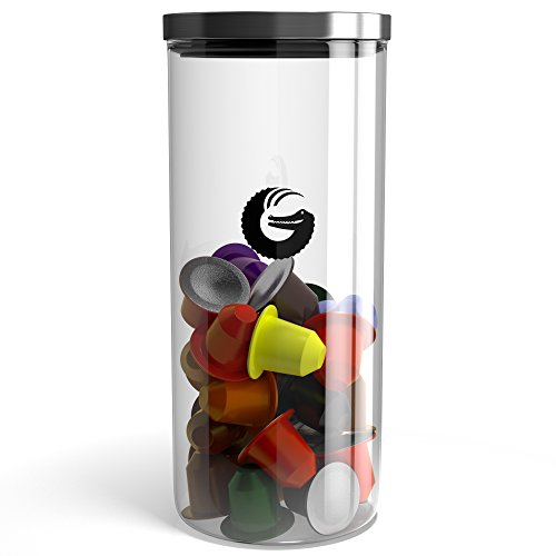 Coffee Pod Storage Container | 45oz - 35 Nespresso Pod | Glass Jar with â€˜Pop & Lockâ€™ Lid | Visual Display | Pod Holder, Beans and Grounds | By Coffee Gator