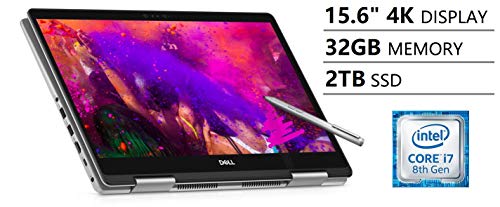 Dell Inspiron 15 7000 7573 15.6″ 4K (3840×2160) UHD Touchscreen with Active Pen 2-in-1 Business Laptop (Intel Quad-Core i7-8550U, 32GB DDR4, 2TB PCIe M.2 SSD, MX130) Backlit, HDMI, Type-C, Windows 10