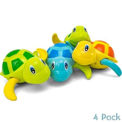Kidsthrill Set Of 4 Baby Bathtub Wind Up Turtle Toys Fun Multi Colors Swimming Bath Tub Beach Pool Playset For Boys And Girls