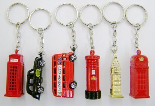 Set of 6 Die Cast Metal London City Keyrings, London Taxi, London Bus, Big Ben, Post Box & Two Telephone Boxes by Patidar Enterprise