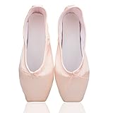 Girls Womens Dance Shoe Pink Satin Ballet Pointe Shoes with Ribbon and Toe Pads
