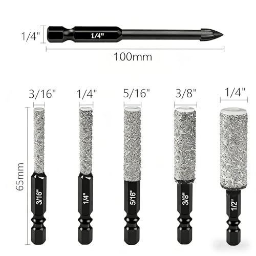 6pcs Diamond Drill Bits Set, Extended Diamond Vacuum Brazed, 3/16 1/4 5/16 photo 5